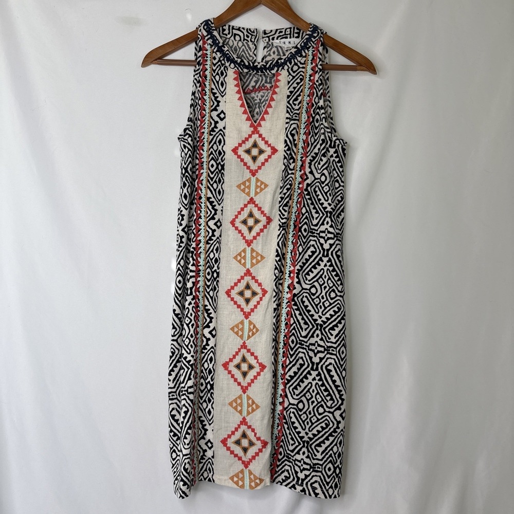 THML Sleeveless Dress XS Tunic Embroidered Mini Aztec Print Shift Boho Geometric